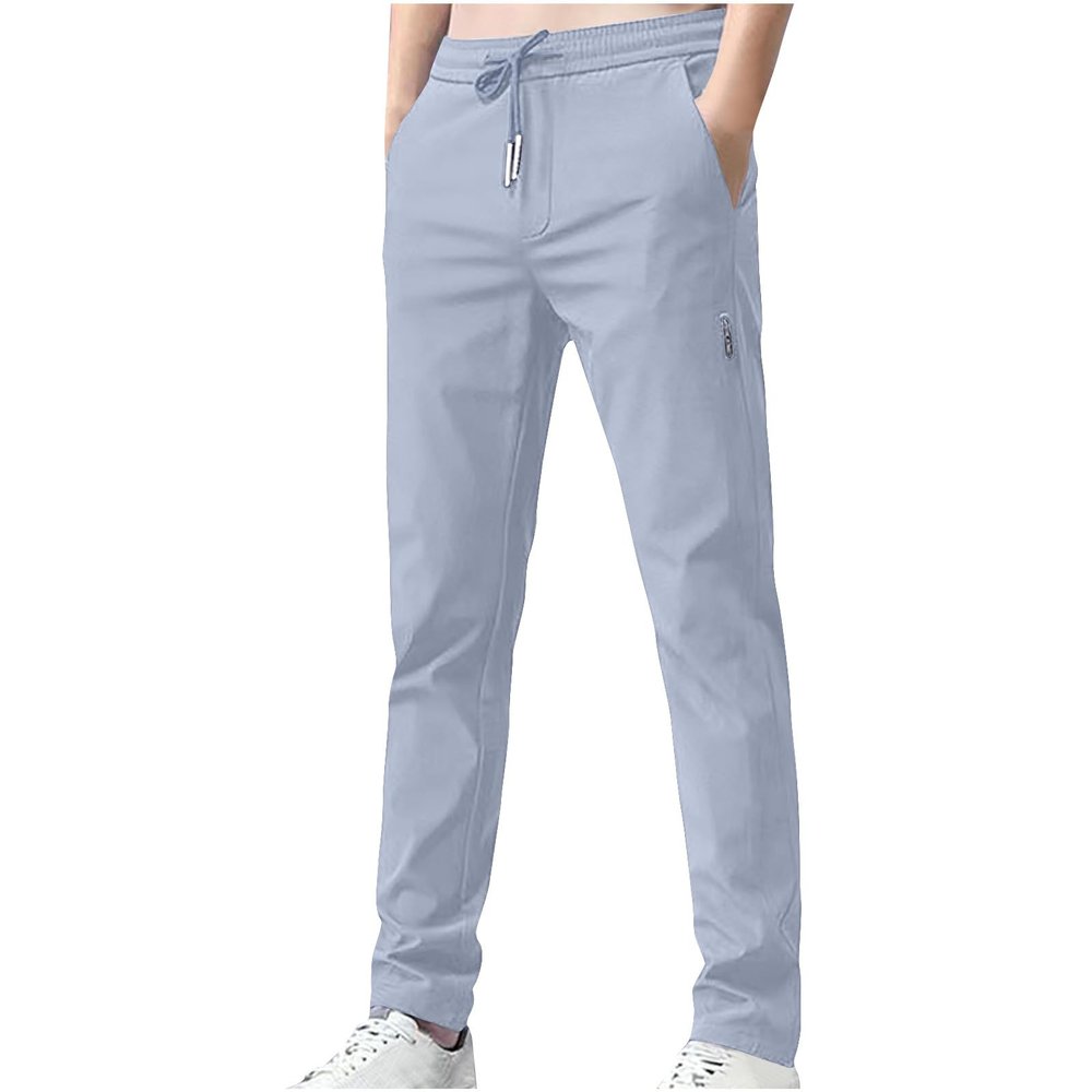 Sunaei Men's Fast Dry Stretch Pants Ice Silk Breathable Trousers Drawstring Lounge Jogging Pant Casual Long Pants with Pocket Gray
