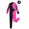 LiiYii Kids Girls Figure Ice Skating Jumpsuit Long Sleeves Gymnastics Leotards Bodysuit Full Body Dance Unitards Hot Pink&Black 10 Years view 2