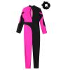 LiiYii Kids Girls Figure Ice Skating Jumpsuit Long Sleeves Gymnastics Leotards Bodysuit Full Body Dance Unitards Hot Pink&Black 10 Years view 3