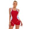 ABOCIW Women's Athletic Boyleg One Piece Swimsuits Racerback Tummy Control Bathing Suit Full Coverage Modest Sporty Swimwear Lap Swimming Costume Red 3X-Large view 3
