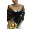 Muloo Elegant Black Tulle Shawl for Women Wedding Bride Female Dance Costume Bride Tulle Scarf for Formal Occasions, approx.50x160cm/19.69x62.99in view 3