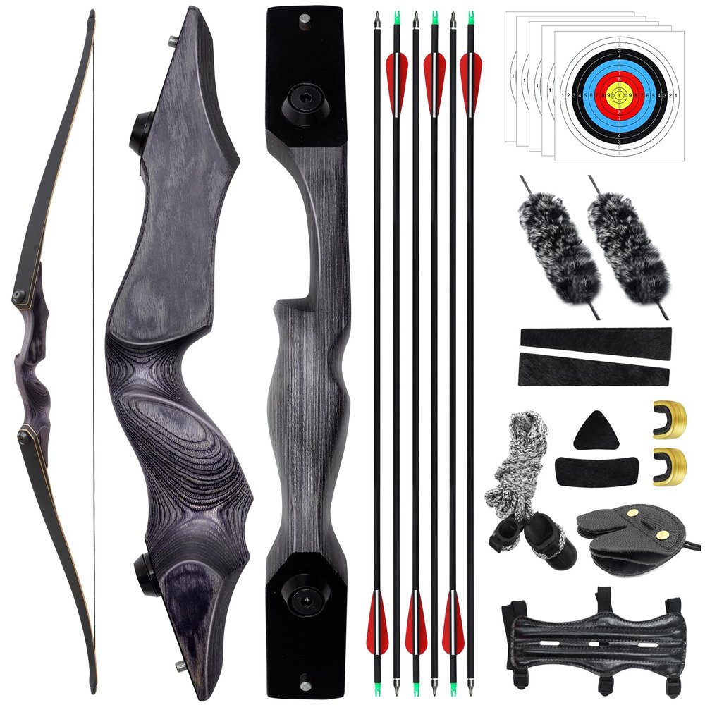 HANDBAIGE Archery Hunting Longbow and Arrows Kits 60'' Takedown Wooden Longbow with Bamboo Core Limbs for Shooting Practice Left Hand (55lbs)