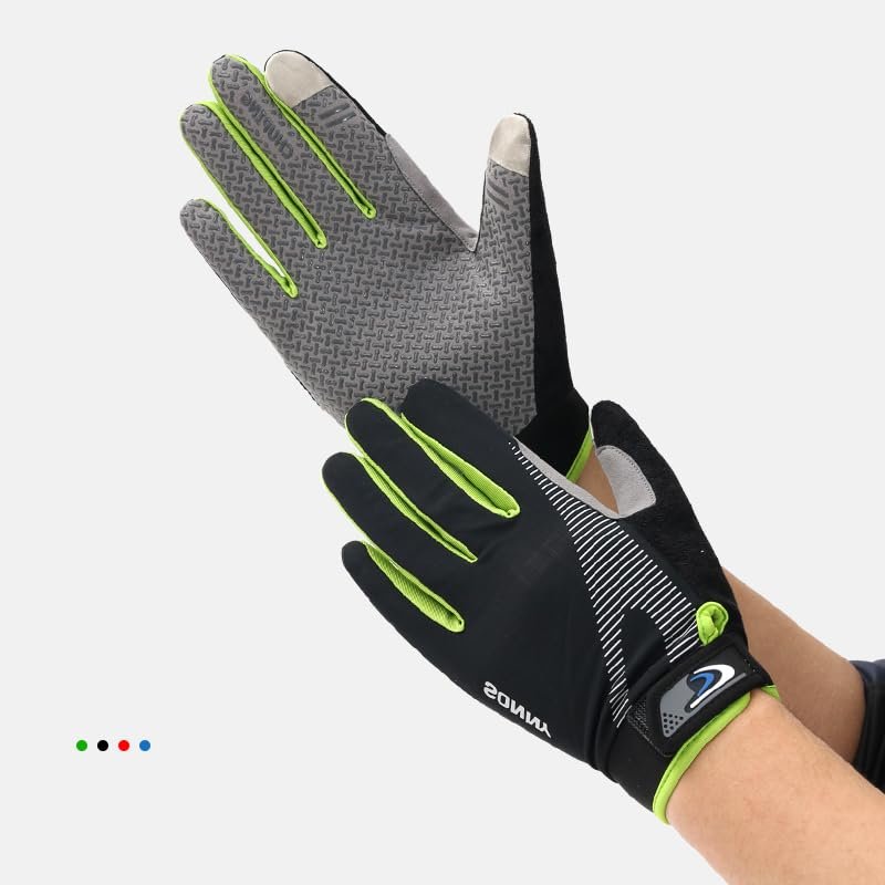 ANJMEICH Cycling Gloves Thin for Outdoor Mountain Bike Anti-Slip Breathable Mountain Climbing Sports Gym Gloves (Green, Medium)