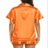 Ekouaer Silk Pajamas for Women Short Sleeve Sleepwear Soft Button Down Loungewear 2 Piece Satin Pjs Shorts Set,Orange,L view 2