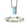 Pingyongchang Calming Yoga Bracelets Necklace Set, Relaxation Crystal Stone Mantra Bracelets for Women, Natural Crystal Stone Birthday Gifts, Black Leather Necklace for Men-Amazonite view 2