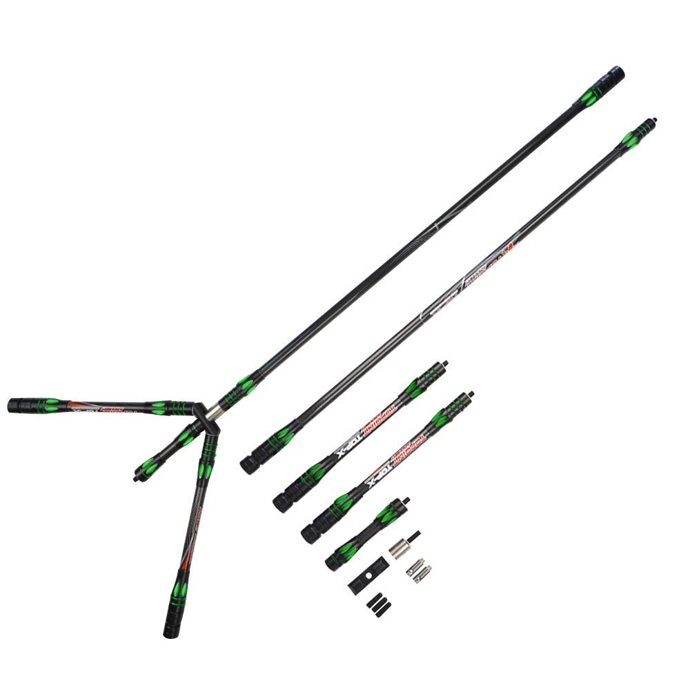 SHARROW Archery Balance Bar Set Compound Bow Stabilizer System Include Main Rod Side Rod Extend Rod Carbon Bow Role Rod Kit Recurve Bow and Compound Bow Accessory for Hunting (Green)