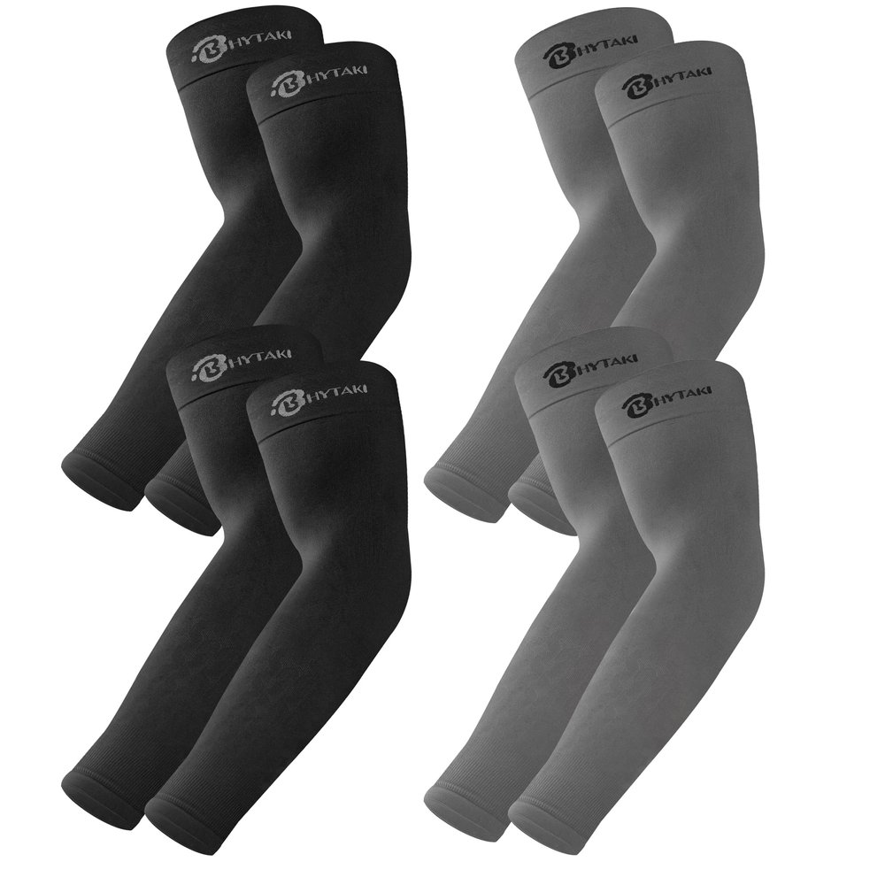 BHYTAKI 4 Pairs UV Sun Protection Arm Sleeves, UPF 50 Sports Cooling Arm Compression Sleeves for Men Women Teenager