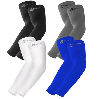 BHYTAKI 4 Pairs UV Sun Protection Arm Sleeves, UPF 50 Sports Cooling Arm Compression Sleeves for Men Women Teenager