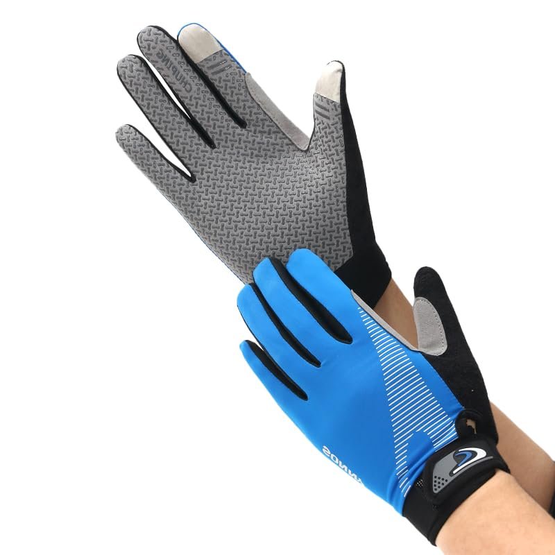 ANJMEICH Cycling Gloves Thin for Outdoor Mountain Bike Anti-Slip Breathable Mountain Climbing Sports Gym Gloves (Blue, Small)