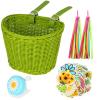 SVNR Bike Basket, Kids Bike Basket Front, Handwoven Bicycle Baskets for Boys and Girls, Children Bicycle Baskets with Spare Leather Straps and Bell, Easy Install and Detachable view 1