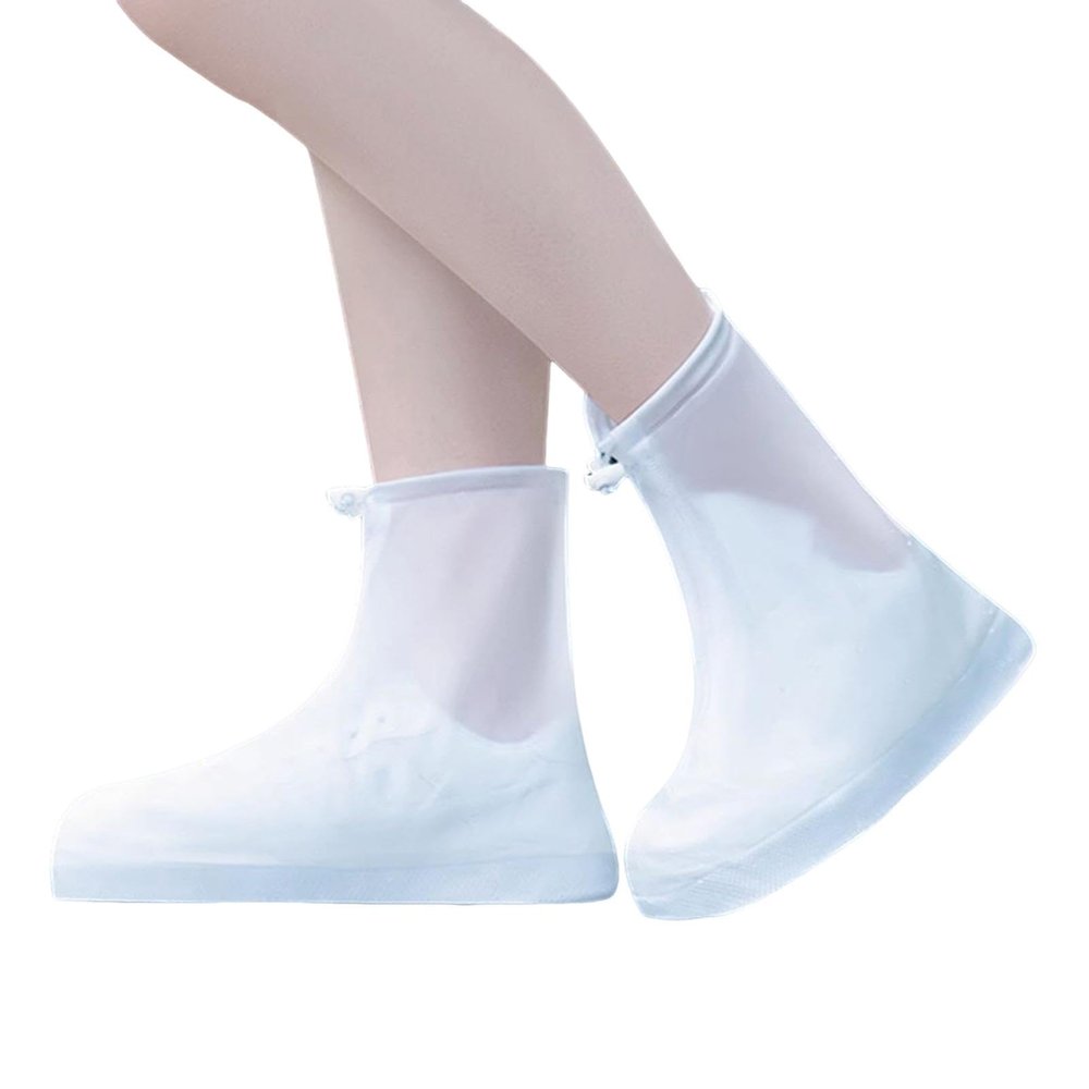AOKID Rain Shoe Covers,Waterproof Shoe Covers,Non-Slip Water Resistant Shoe Covers,PVC Rubber Sole Reusable Rain Snow Boots Overshoes for Cycling Outdoor Camping Fishing Garden Travel White L