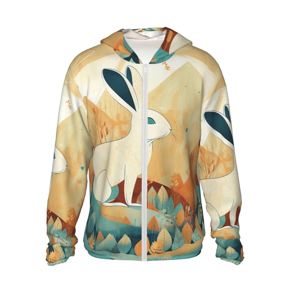 Dwrepo Rabbit in the Wilderness Sun Protection Hoodie Jacket Lightweight Zip Up Long Sleeve sun hoodie with Pockets, Medium, Black