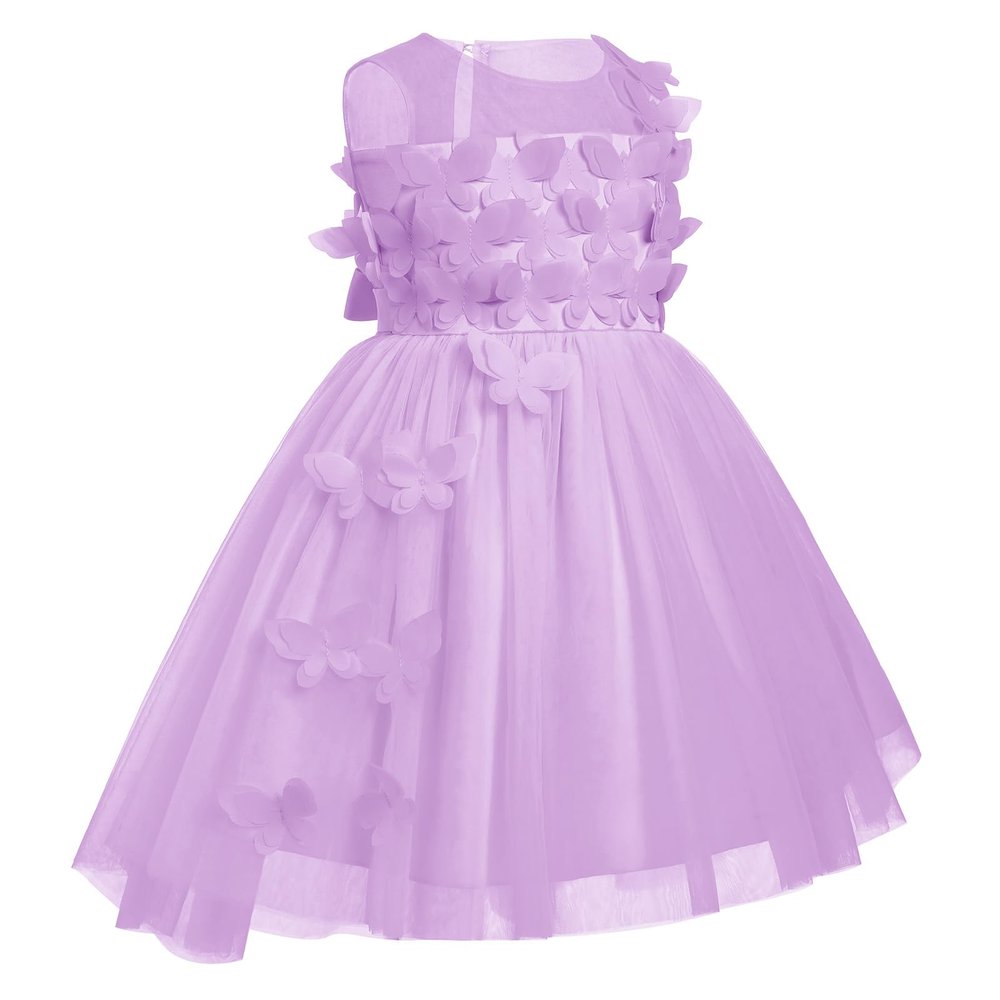ABEWIP Baby Girls' Sleeveless Tulle Dress 3D Butterfly Special Occasion Dresses Pageant Princess Party Ball Gowns Purple 12-18M