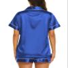 Ekouaer Silk Pajamas for Women Short Sleeve Sleepwear Soft Button Down Loungewear 2 Piece Satin Pjs Shorts Set,Royal Blue,XL view 2