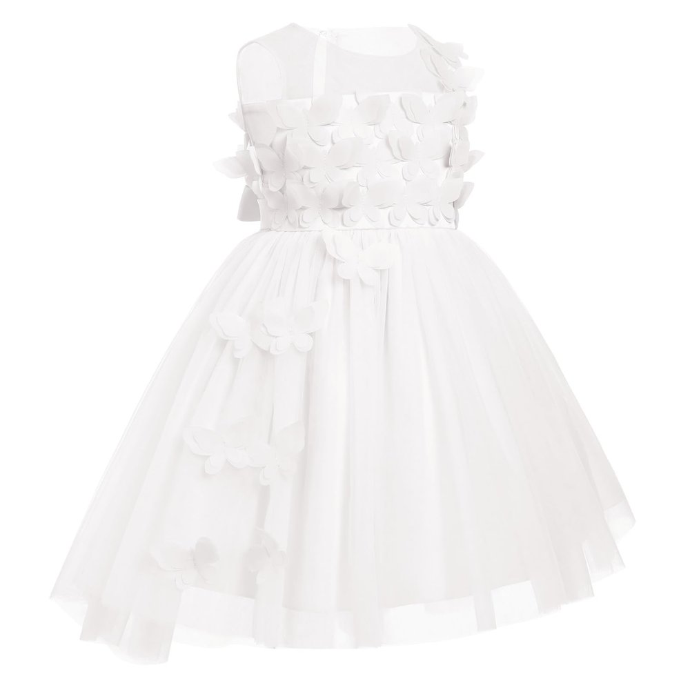 ABEWIP Baby Girls' Sleeveless Tulle Dress 3D Butterfly Special Occasion Dresses Pageant Princess Party Ball Gowns White 2-3y