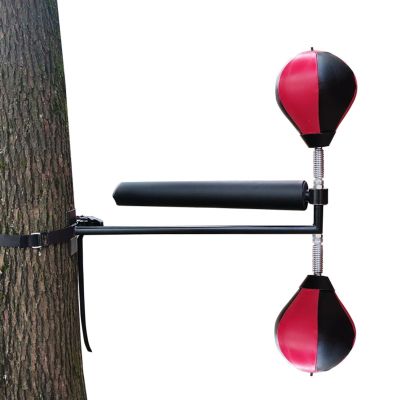 QIANMEI Wing Chun Dummies Wing Chun Leather Dummy with Spring Stakes, 2 Speed Balls Trainer Tied to Trees, 360 Rotating Rod for Martial Arts Training, Outdoor Bundle Man Pile