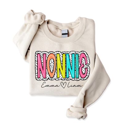 Personalized Nonnie Sweatshirt with Kids Name  Custom Grandma Crewneck Pullover, Cute Nonnie Gifts for Grandma Mothers Day, Birthday, Christmas, Cozy Family Outfits Shirt Sweatshirt Hoodie S-4XL