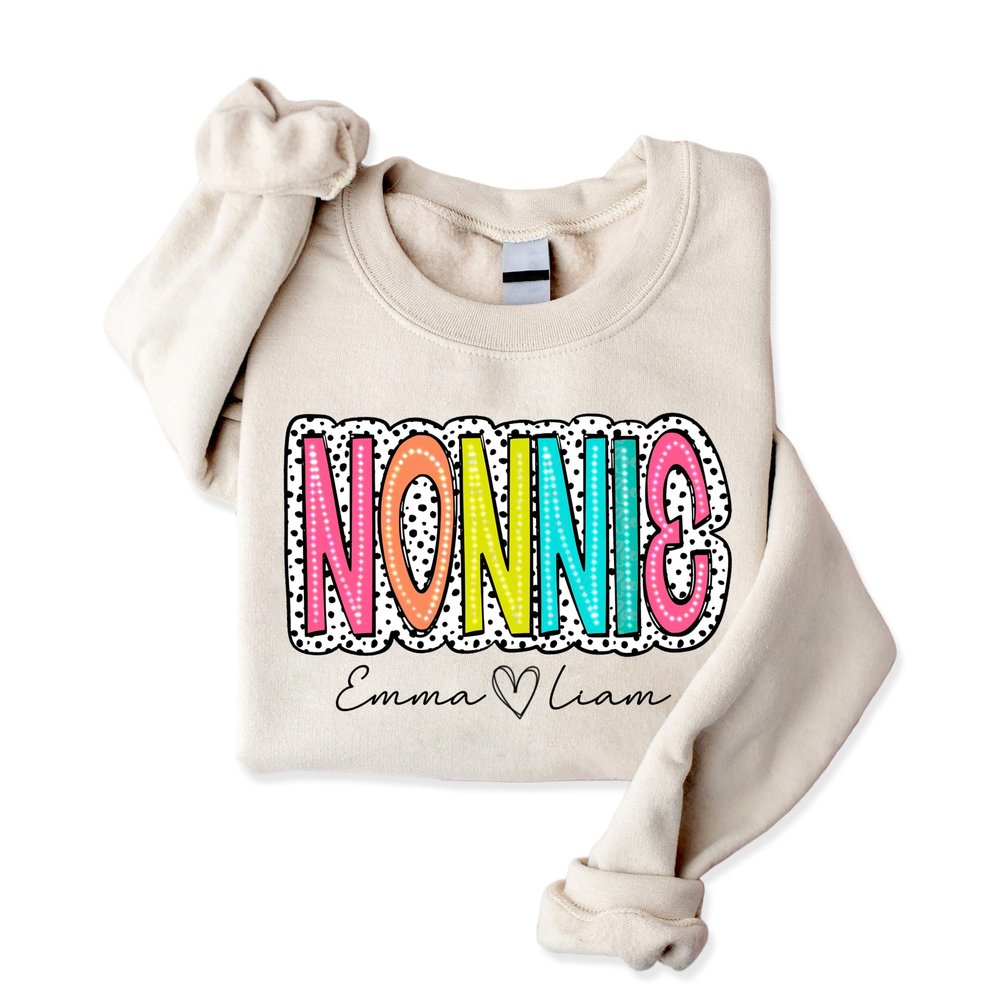 Personalized Nonnie Sweatshirt with Kids Name  Custom Grandma Crewneck Pullover, Cute Nonnie Gifts for Grandma Mothers Day, Birthday, Christmas, Cozy Family Outfits Shirt Sweatshirt Hoodie S-4XL