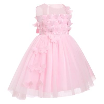 ABEWIP Baby Girls' Sleeveless Tulle Dress 3D Butterfly Special Occasion Dresses Pageant Princess Party Ball Gowns Pink 5-6Y
