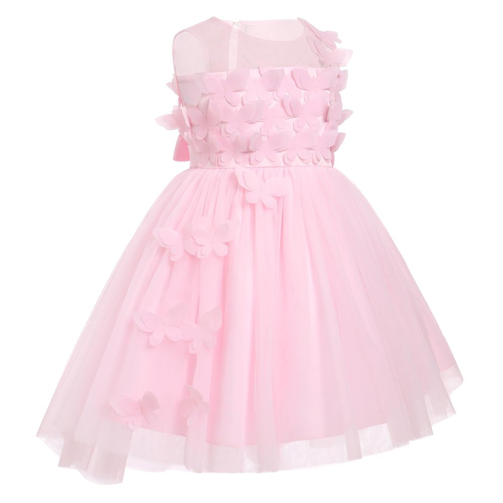 ABEWIP Baby Girls' Sleeveless Tulle Dress 3D Butterfly Special Occasion Dresses Pageant Princess Party Ball Gowns Pink 5-6Y