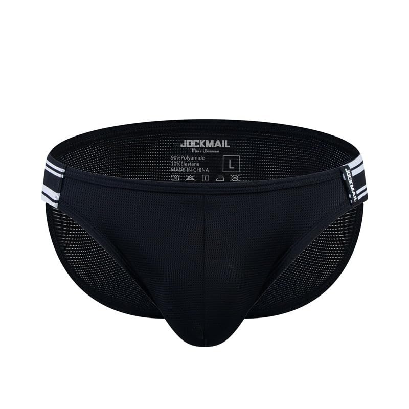 JOCKMAIL Men's Underwear Briefs Breathable Comfortable Mesh Underwear for Men (US, Alpha, Medium, Regular, Regular, Black)