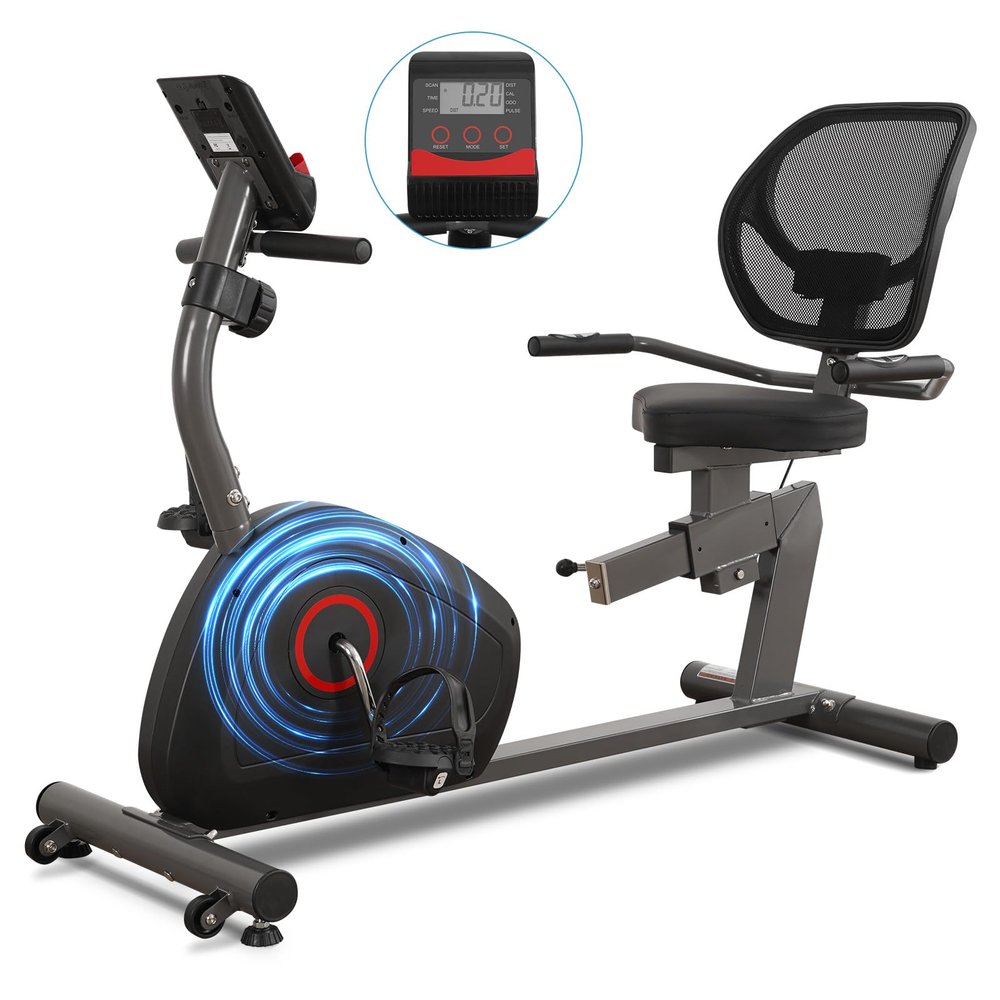 BODIOO Recumbent Exercise Bike for Home Use, Quiet Recumbent Stationary Bikes for Adults & Seniors, 8-Level Resistance, Adjustable Seat, Workout Equipment for Gym, Pulse Sensors & LCD Display