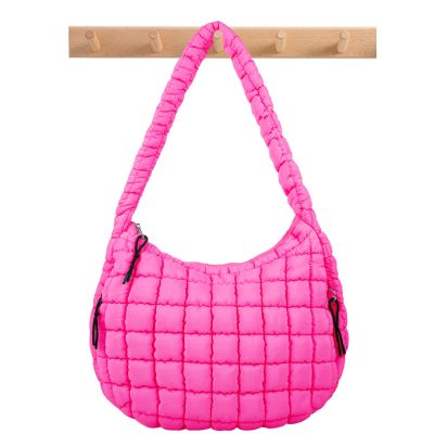 Quilted Puffer Tote Bag Large Crossbody Shoulder Bag with Zipper, Nylon Bubble Hobo Bags Travel Top Handle Handbag for Women, Oversized Padding Quilted Bag Soft Large Carryall Bag (RoseRed)