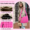 Quilted Puffer Tote Bag Large Crossbody Shoulder Bag with Zipper, Nylon Bubble Hobo Bags Travel Top Handle Handbag for Women, Oversized Padding Quilted Bag Soft Large Carryall Bag (RoseRed) view 4