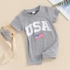 FYBITBO 4th of July Baby Boy Girl Outfit USA Flag Short Sleeve Jumpsuit Romper Newborn Fourth of July Onesie Clothes (My First 4th of July Baby Outfit-Gray, 3-6 Months) view 3