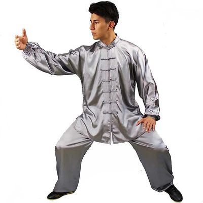KOINEN Chinese kung fu suit,tai chi suit,soft Wing Chun Wu Shu Costumes Kung Fu Suits Adult Tai Chi Uniforms Chinese Traditional Clothing Set Man Loose Exercise Performance (Color : Gy, Size : XXL 7)