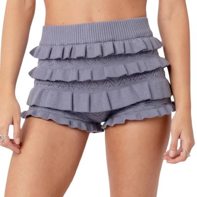 Luckinbaby Women Ruffle Knitted Shorts Layered Bottoms Pleated Tiered Bodycon Bloomer Shorts Slim Fit Summer Streetwear (B2610 Gray, S)