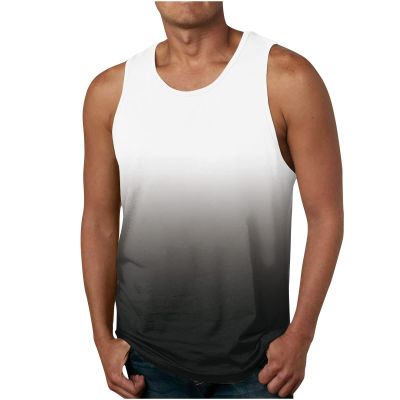 tank top men 2024 Beach Tank Tops for Men Summer Fashion Sleeveless Gradient Color Muscle Basic T Shirts Casual Loose Pullover Tops tank top men 2024 White L
