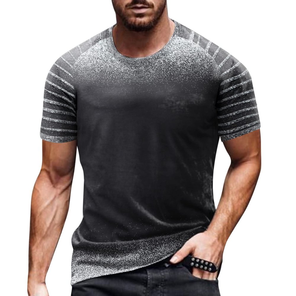 GOKKILRW Mens Summer Short Sleeve Shirts Round Neck Pullover Tops Raglan Pleated Colorblock Performance Stretchy Gym Workout Quick Dry Stylish Casual T Shirts Black