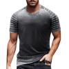 GOKKILRW Mens Summer Short Sleeve Shirts Round Neck Pullover Tops Raglan Pleated Colorblock Performance Stretchy Gym Workout Quick Dry Stylish Casual T Shirts Black view 1