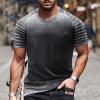 GOKKILRW Mens Summer Short Sleeve Shirts Round Neck Pullover Tops Raglan Pleated Colorblock Performance Stretchy Gym Workout Quick Dry Stylish Casual T Shirts Black view 2