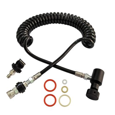 Aopkeo Paintball Gun Marker Remote Hose Coiled Line Stainless Steel Quick Disconnect 138inches with Slide Check 1500psi Gauge (with Slide Check)