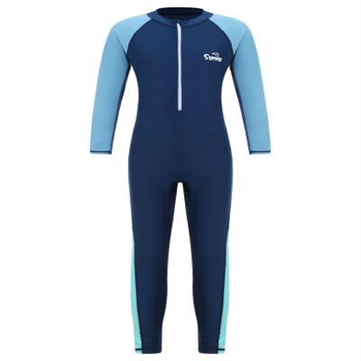 Lorilida Girls/Boys One-Piece Full Body Swimwear Kids Long Sleeve Zipper Sport Swimsuit UPF 50+ Rash Guard Navy Blue 5-6 Years