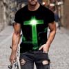 NineFit Basics Mens 3D Graphic Printed T Shirts Fashion Jesus Cross Short Sleeve Muscle Fit Tee Shirt Summer Casual Christian Religious Tops Green, XX-Large view 2