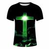 NineFit Basics Mens 3D Graphic Printed T Shirts Fashion Jesus Cross Short Sleeve Muscle Fit Tee Shirt Summer Casual Christian Religious Tops Green, XX-Large view 3