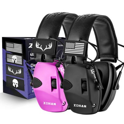 ZOHAN Electronic Shooting Earmuffs Built in Ambient Sound Amplifier, Hearing Protection for Shooters, NRR 23dB Noise Reduction, Ideal Gun Range Ear Protection Headphones for Hunting-Black&Purple