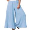 Hisanny Womens Plus Size Linen Pants Wide Leg Palazzo Trousers High Elastic Waist Flowy Culottes with Pockets Light Blue X-Large view 1