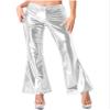 iiniim Women's Metallic Wide Leg Flared Pants Palazzo Bell Bottom Disco Rave Dance Hippie Trousers Silver Small view 1