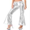 iiniim Women's Metallic Wide Leg Flared Pants Palazzo Bell Bottom Disco Rave Dance Hippie Trousers Silver Small view 2