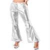 iiniim Women's Metallic Wide Leg Flared Pants Palazzo Bell Bottom Disco Rave Dance Hippie Trousers Silver Small view 3