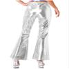 iiniim Women's Metallic Wide Leg Flared Pants Palazzo Bell Bottom Disco Rave Dance Hippie Trousers Silver Small view 4