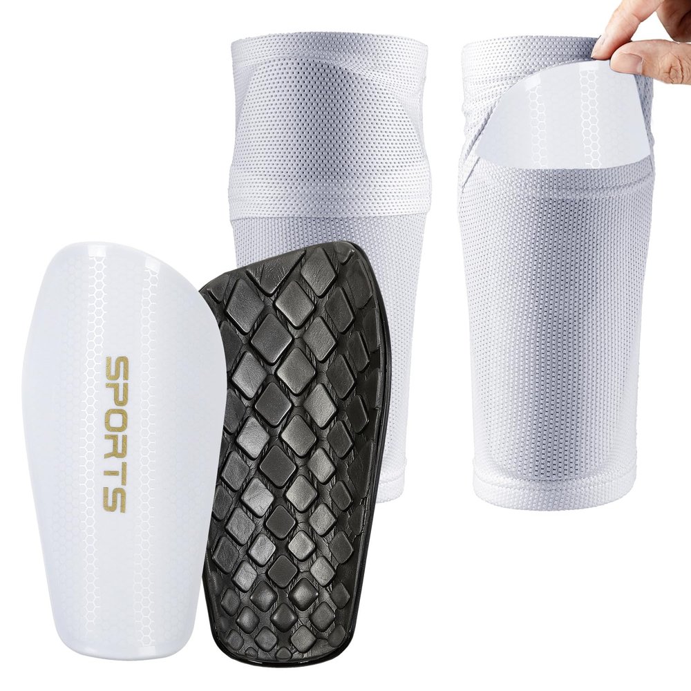 Soccer Shin Guards and Shin Guard Sleeves for Kids Youth Children's Calf Protectors for Child Teenagers 3-5,5-10,10-15 Years Old Boys Girls (White, L 4'8"-5'4")
