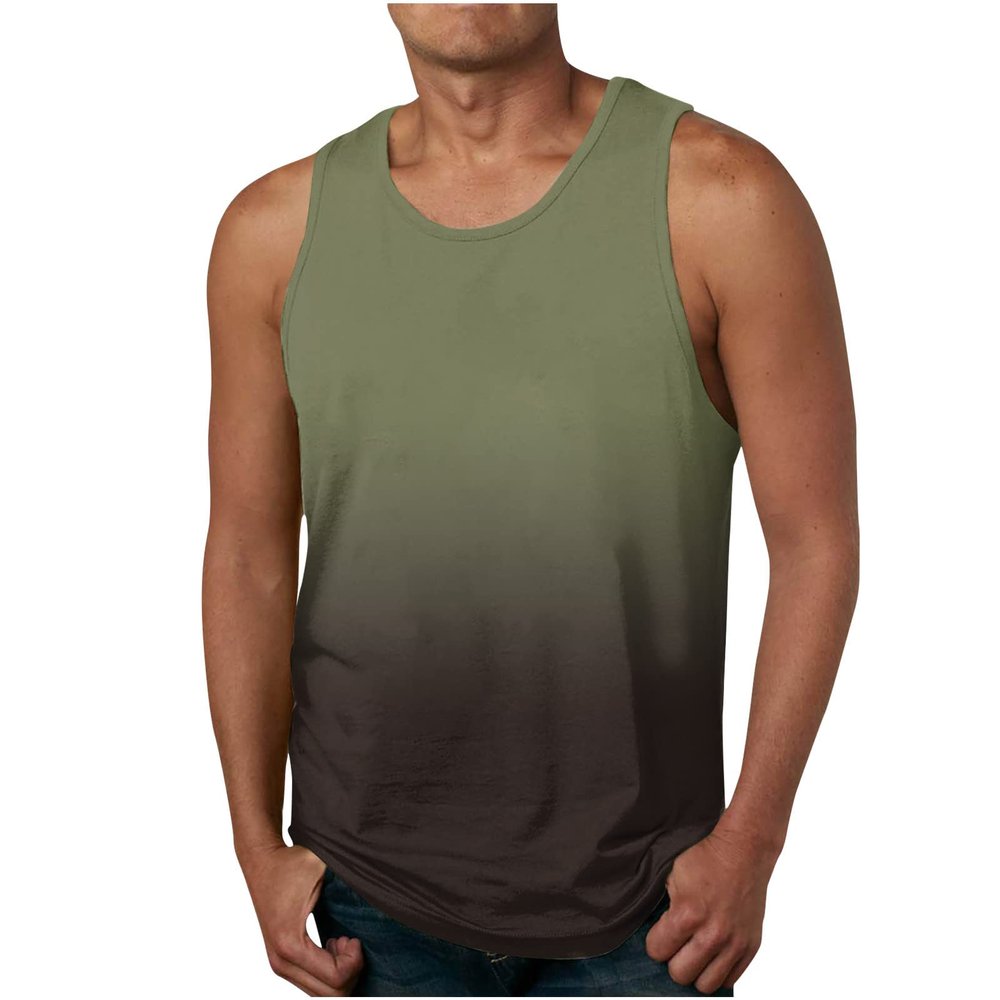 summer tank tops Beach Tank Tops for Men Summer Fashion Sleeveless Gradient Color Muscle Basic T Shirts Casual Loose Pullover Tops cotton tank top men 2024 Army Green XL