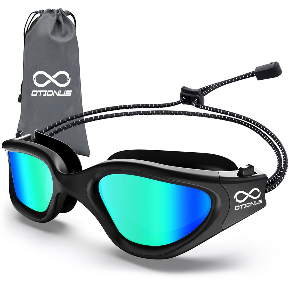 Otionus Swim Goggles, Polarized Adult Swimming Goggles Bungee Strap No Hair Pulling Anti-fog Pool Goggles for Men Women