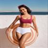 CRZ YOGA Womens Scoop Neck Bikini Tops Wide Straps U Back Bathing Suit Swimsuit Push Up Padded Sports Bra Pomegranate Large view 3