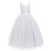 IBTOM CASTLE Flower Girl Dresses for Wedding: Flower Girls Lace Cap Sleeve Dress for Wedding Puffy Tulle Back V-Neck Pageant Prom Ball Gown for Photoshoot Children Concert Dress White & wrap 6 Years view 1